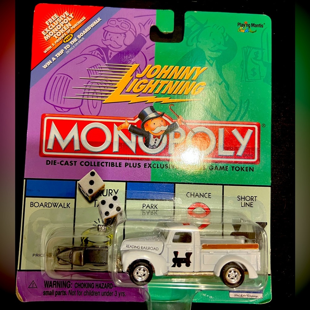 Johnny Lightning Monopoly Car. Die Cast Reading Railroad Ford truck.